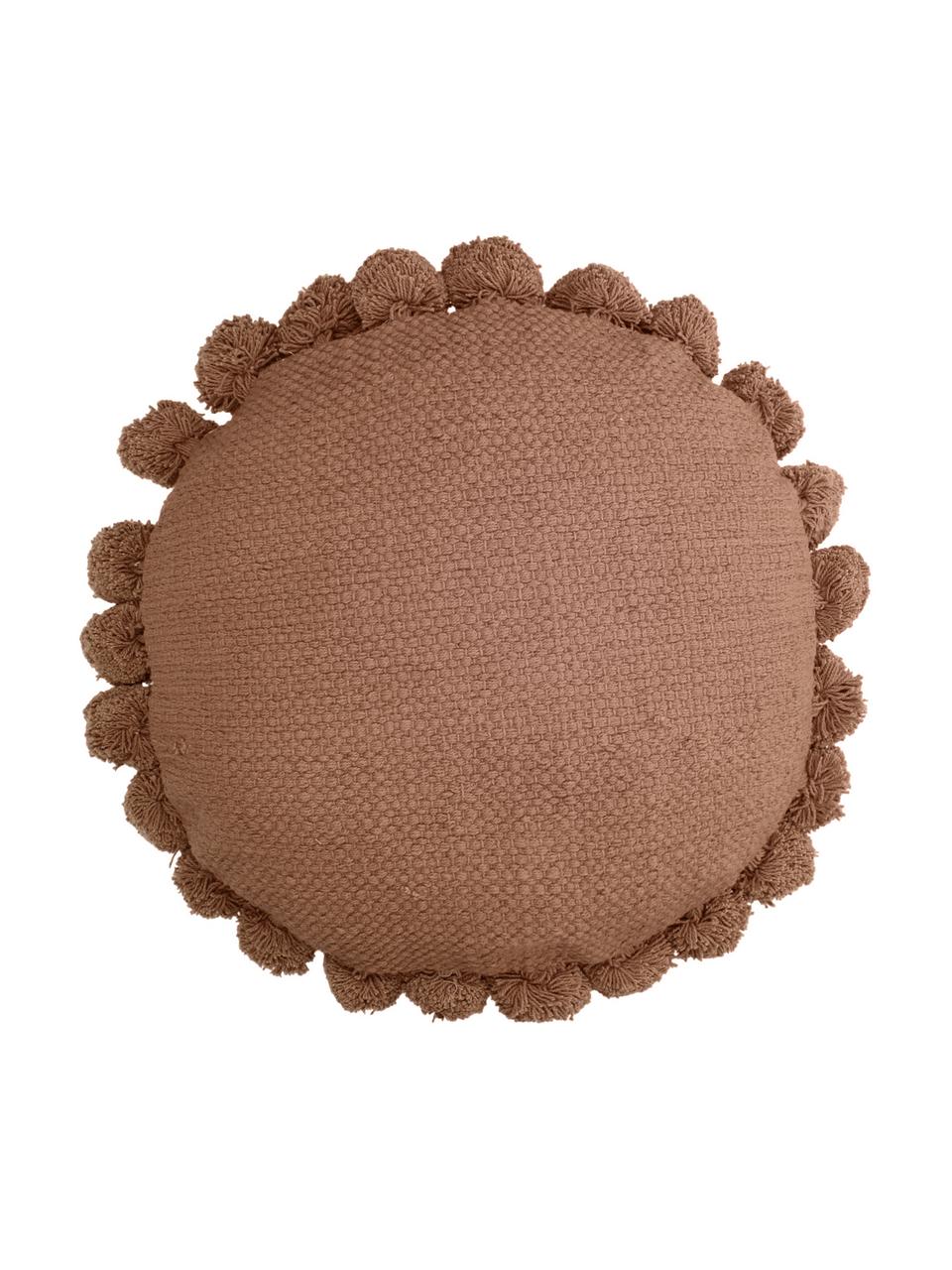 Coussin rond pompons Betta, Brun