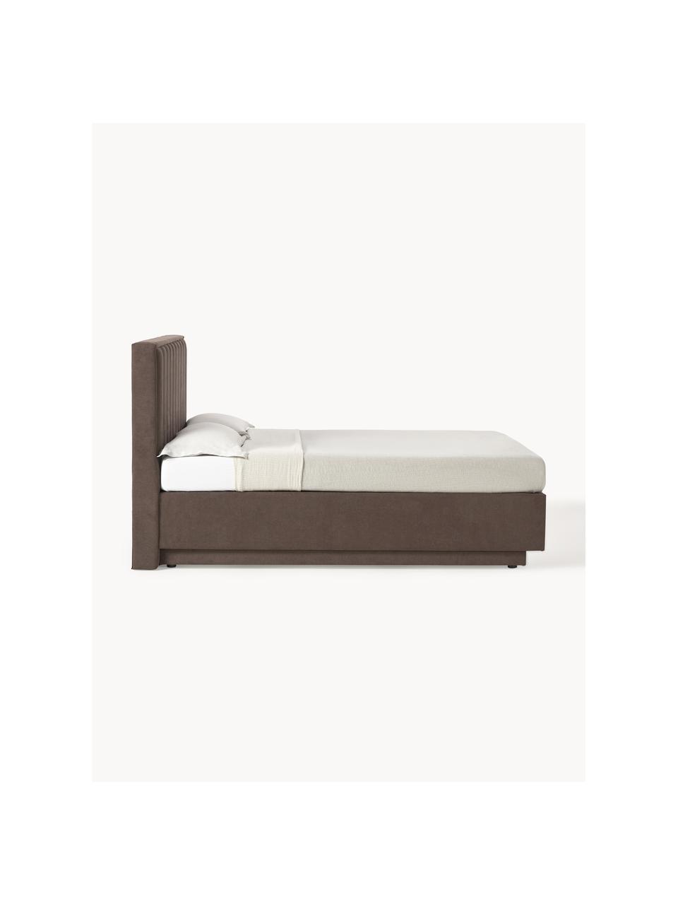 Letto boxspring con contenitore Livia, Materasso: nucleo a 5 zone di molle , Piedini: plastica, Tessuto marrone scuro, Larg. 140 x lung. 200 cm, grado di durezza H2