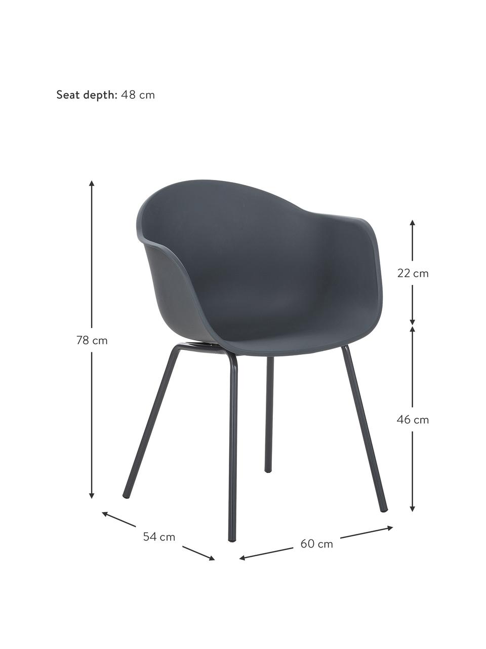 Kunststoff-Armlehnstuhl Claire mit Metallbeinen, Sitzschale: Kunststoff, Beine: Metall, pulverbeschichtet, Grau, B 60 x T 54 cm