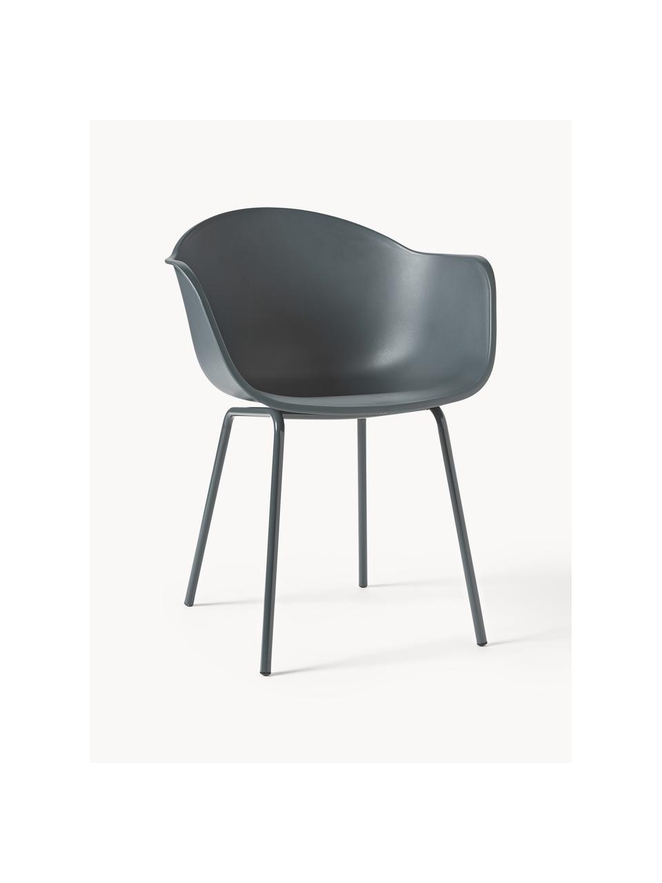 Krzesło z podłokietnikami z tworzywa sztucznego Claire, Nogi: metal malowany proszkowo, Ciemny szary, S 60 x G 54 cm