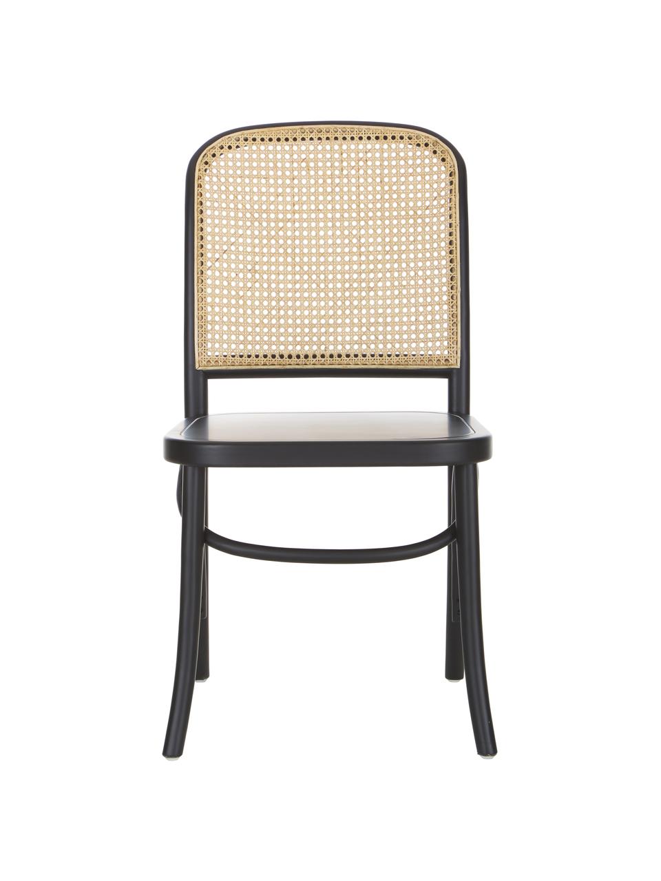 Krzesło z drewna z plecionką wiedeńską Franz, Stelaż: lite drewno brzozowe, lak, Czarny, S 48 x G 59 cm