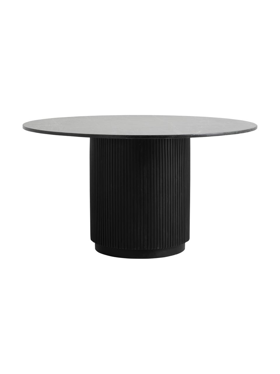 Table ronde avec plateau en marbre Erie, Ø 140 cm, Marbre noir, bois de manguier, Ø 140 x haut. 76 cm