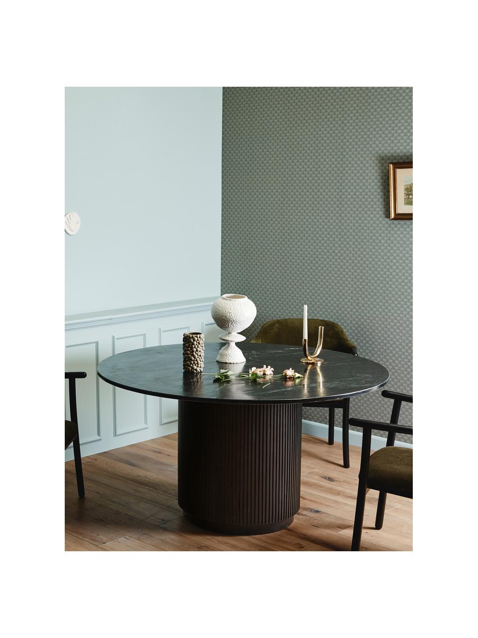 Okrągły stół do jadalni z marmurowym blatem Erie, Blat: marmur, Czarny marmur, drewno mangowe, Ø 140 x W 76 cm