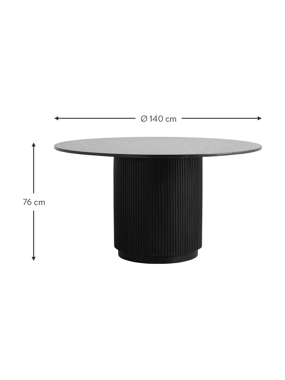 Mesa de comedor redonda Erie, tablero de mármol, Tablero: mármol, Mármol negro, madera de mango, Ø 140 x Al 76 cm