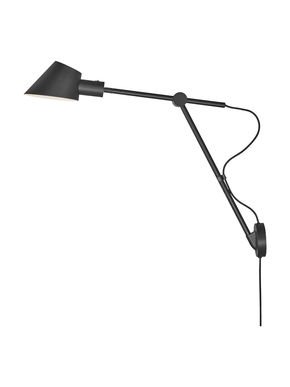 Grote wandlamp Stay met stekker, Lampenkap: gecoat metaal, Zwart, B 15 x H 55 cm