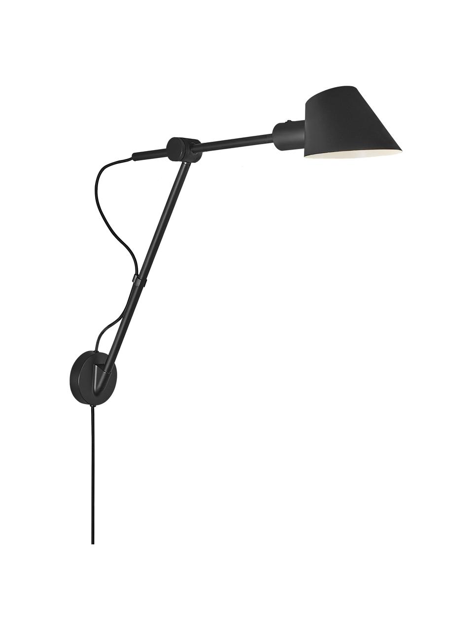 Grote wandlamp Stay met stekker, Lampenkap: gecoat metaal, Zwart, B 15 x H 55 cm