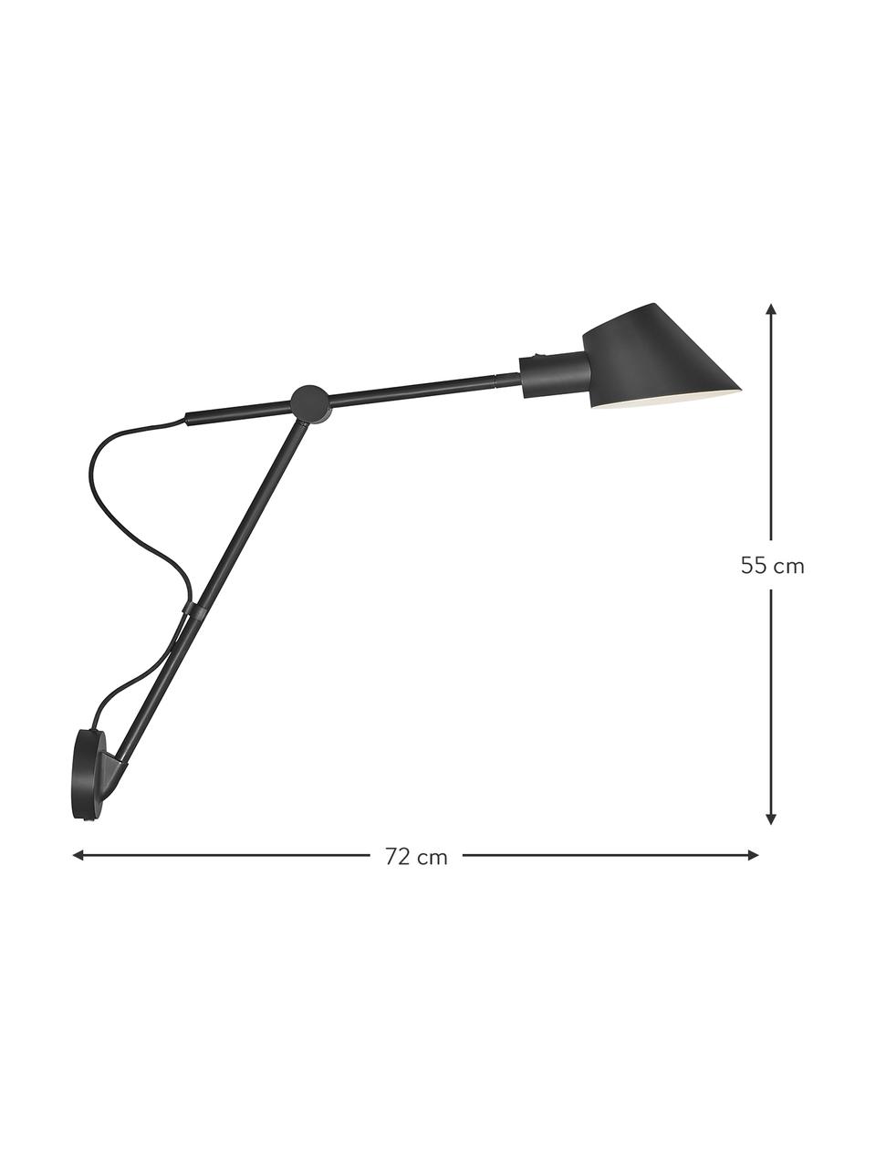 Grote wandlamp Stay met stekker, Lampenkap: gecoat metaal, Zwart, B 15 x H 55 cm