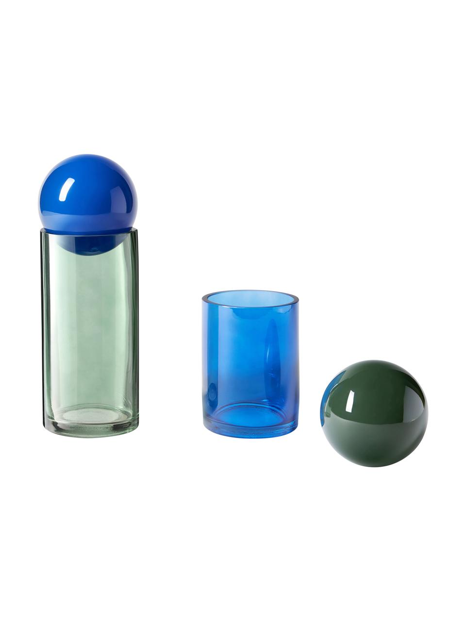 Glazen sieradendoosjes Tarli, set van 2, Glas, Groen-, blauwtinten, Set met verschillende formaten