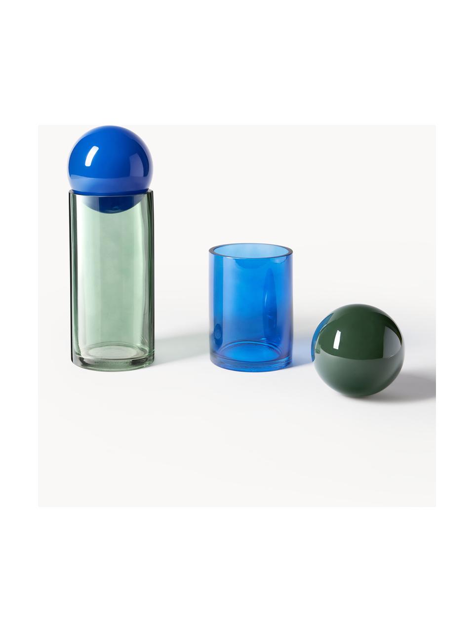Glazen sieradendoosjes Tarli, set van 2, Glas, Groen-, blauwtinten, Set met verschillende formaten