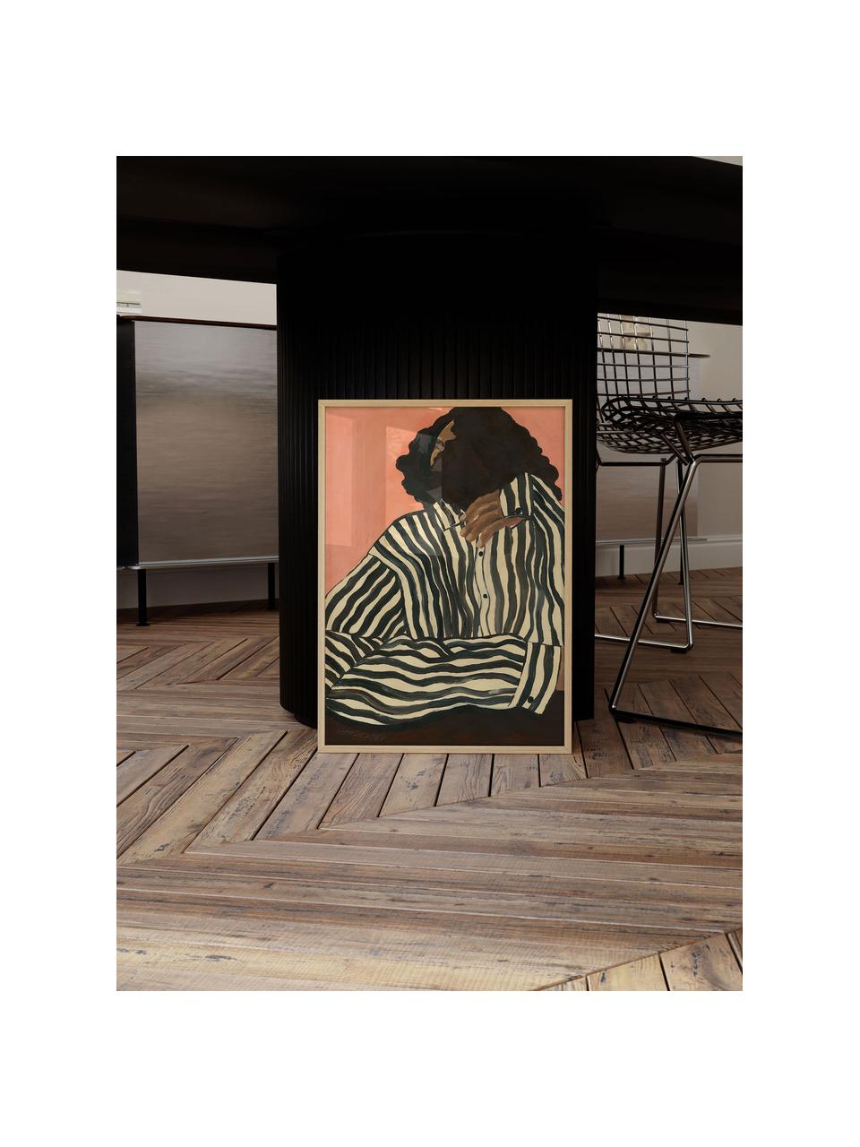 Poster Serene Stripes by Hanna Peterson x The Poster Club, Rosso corallo, nero, multicolore, Larg. 50 x Alt. 70 cm