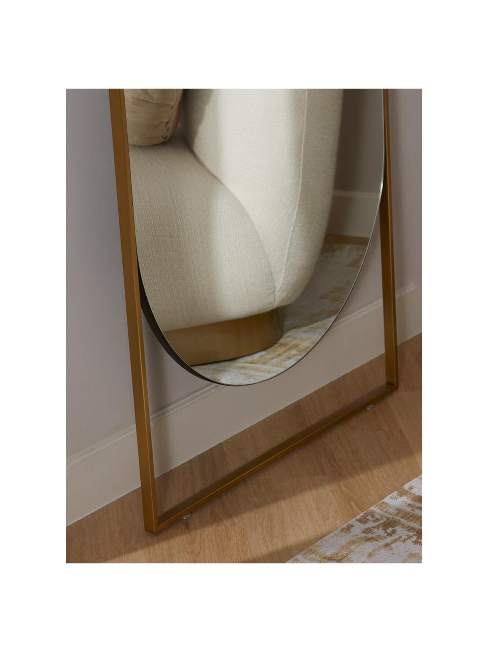 Rechthoekige leunende spiegel Masha met messingkleurige metalen lijst, Lijst: gepoedercoat metaal, Messingkleurig, B 65 x H 160 cm