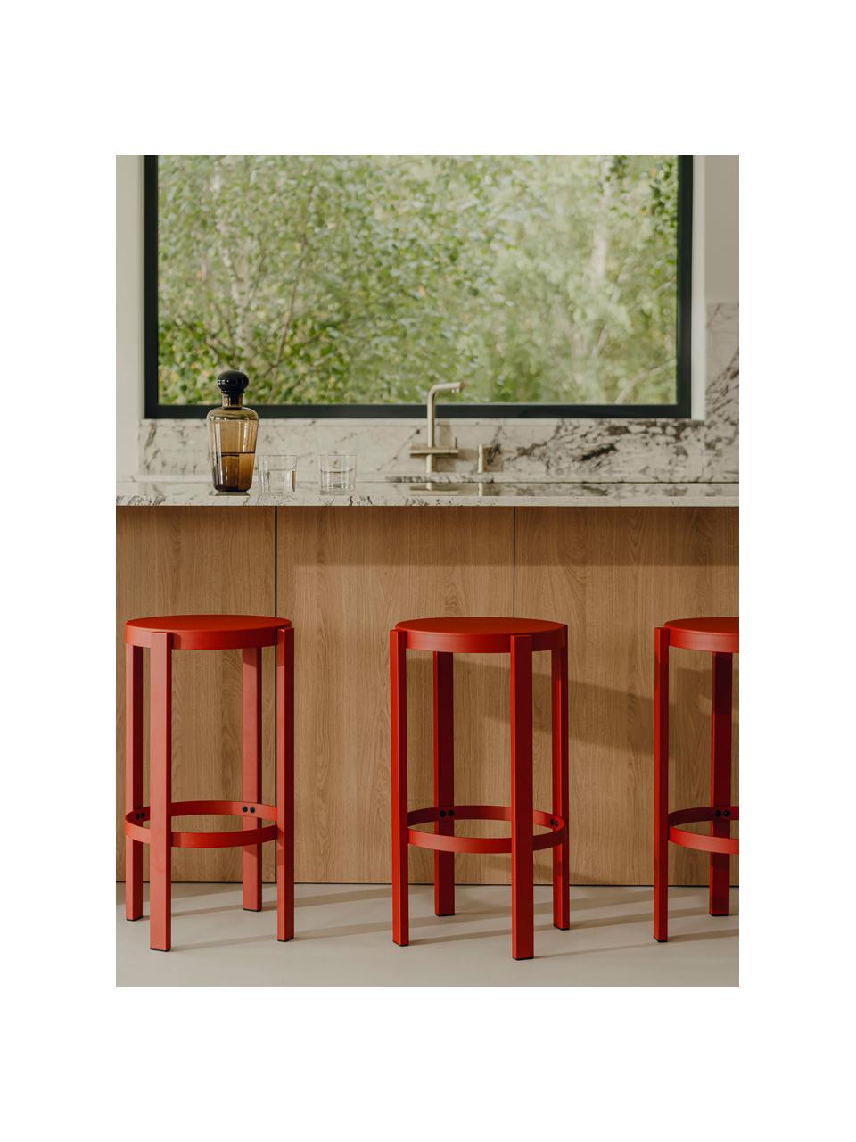 Tabouret de bar en métal Doon, haut. 65 cm, Acier, revêtement par poudre, Rouge, Ø 35 x haut. 65 cm