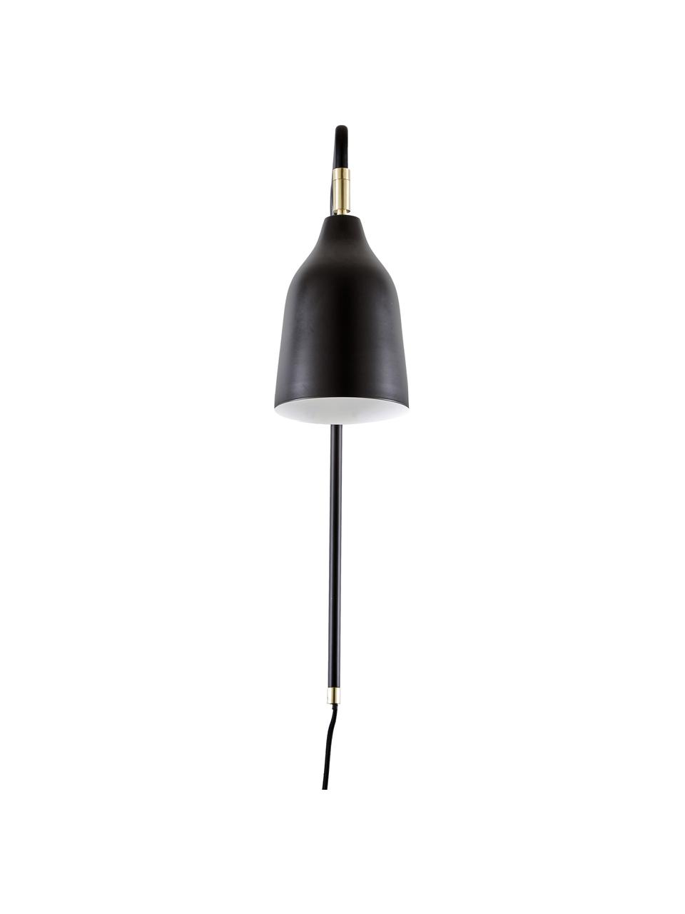 Aplique grande Mora, con enchufe, Pantalla: metal con pintura en polv, Estructura: metal con pintura en polv, Cable: cubierto en tela, Negro, dorado, F 35 x Al 50 cm
