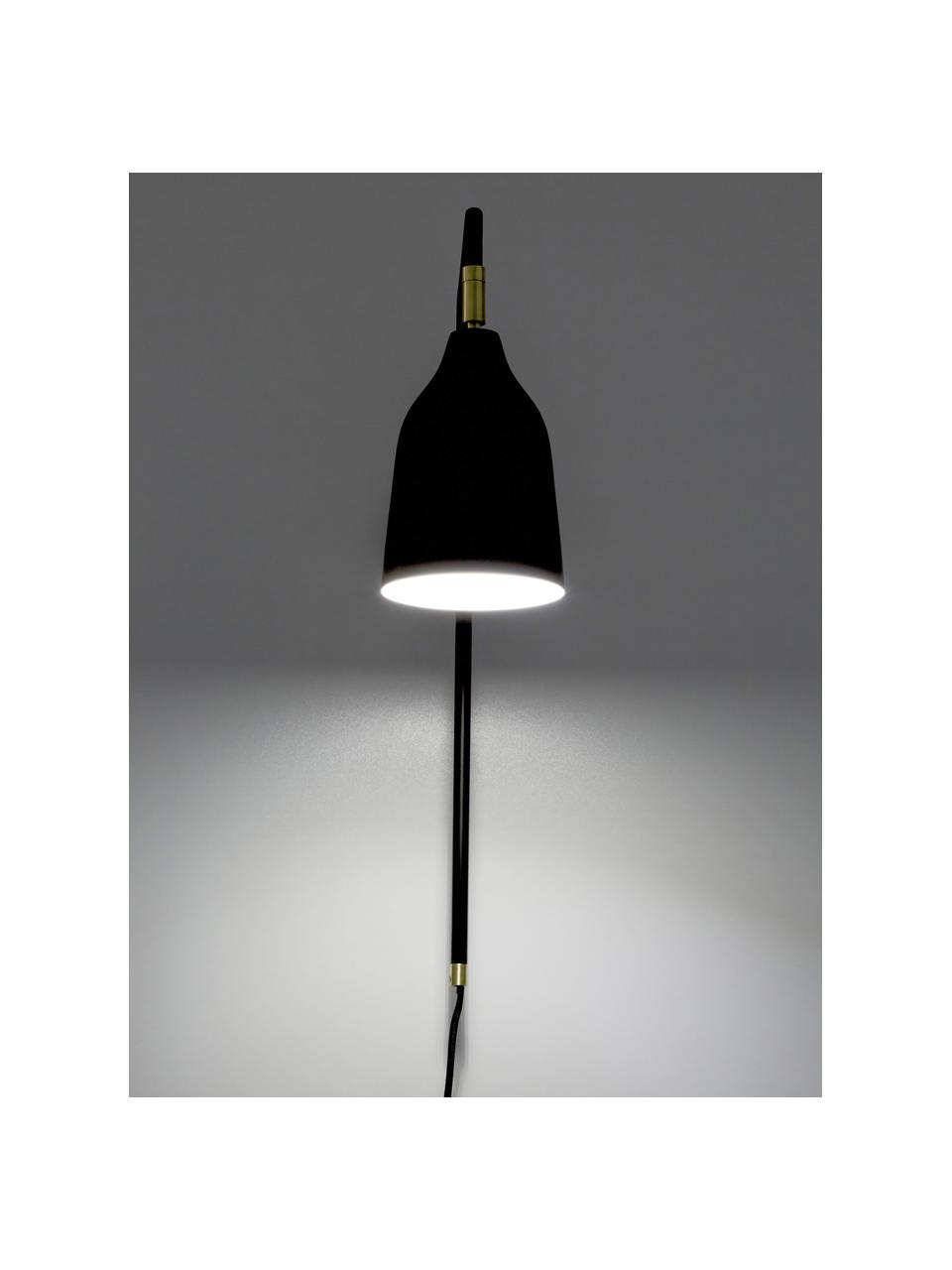 Aplique grande Mora, con enchufe, Pantalla: metal con pintura en polv, Estructura: metal con pintura en polv, Cable: cubierto en tela, Negro, dorado, F 35 x Al 50 cm