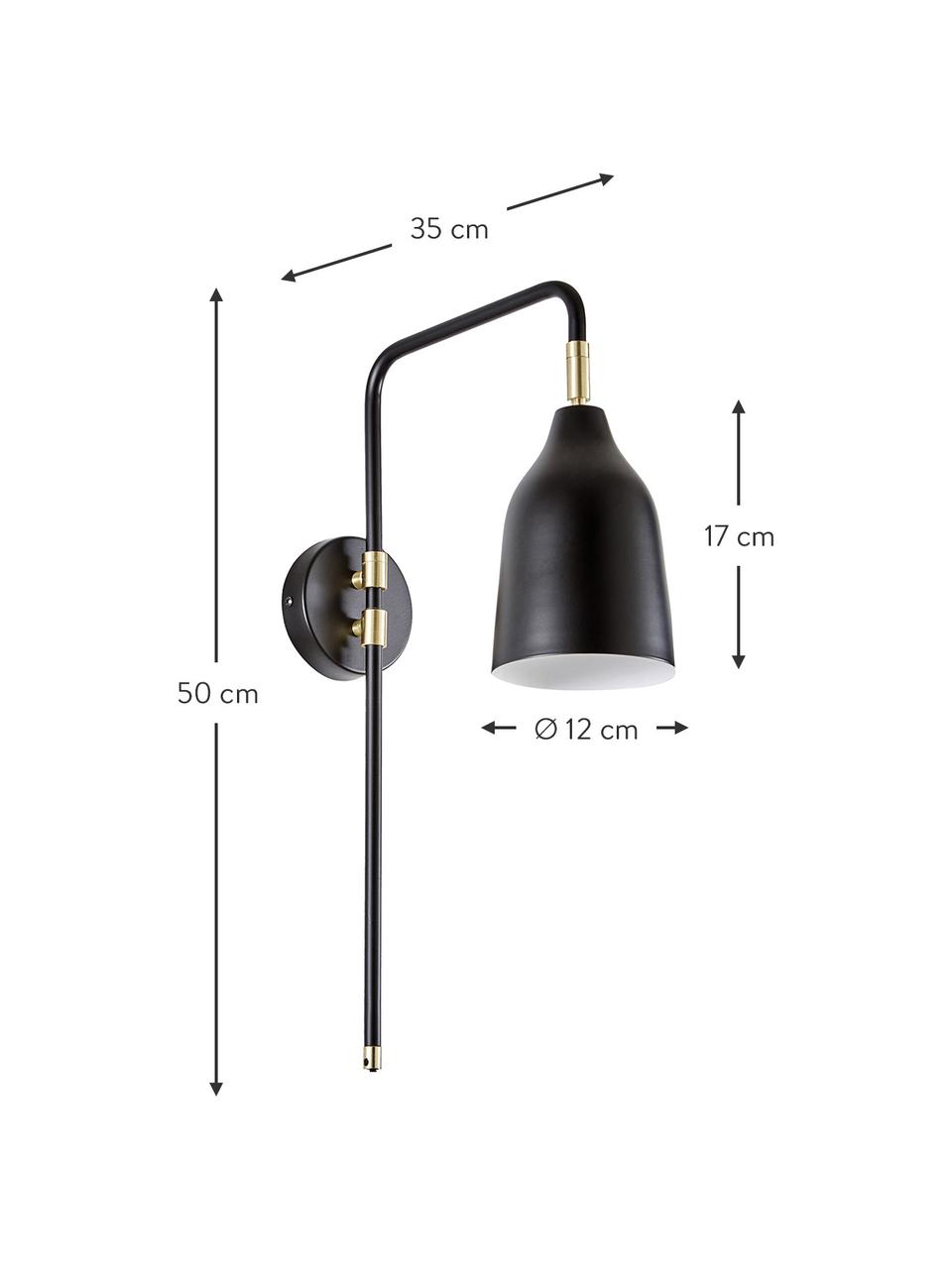 Velké nástěnné svítidlo se zástrčkou Mora, Černá, zlatá, H 35 cm, V 50 cm