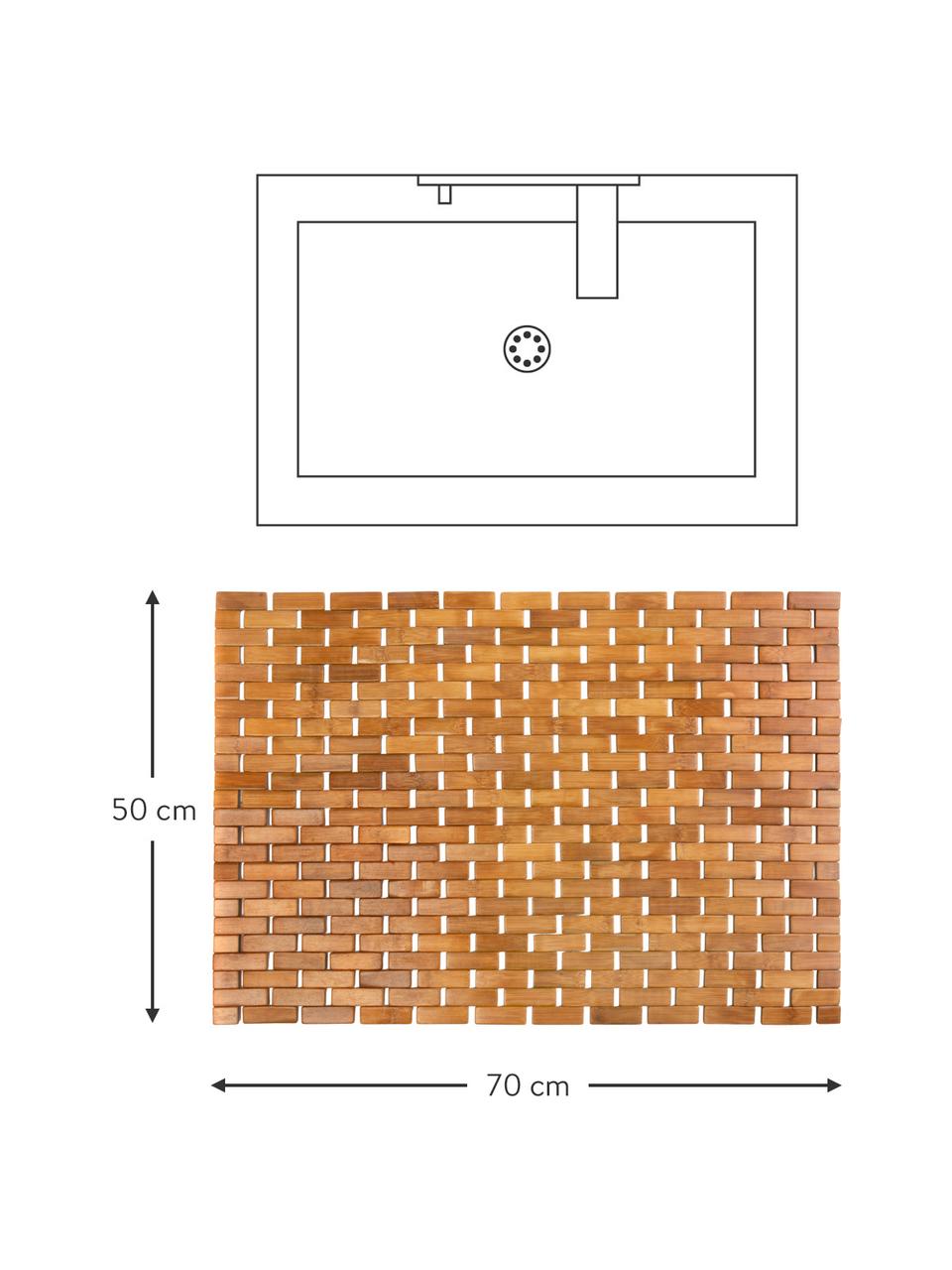 Alfombrilla de baño de bambú Palito, Parte superior: bambú, Reverso: goma espuma, Marrón, An 50 x L 70 cm