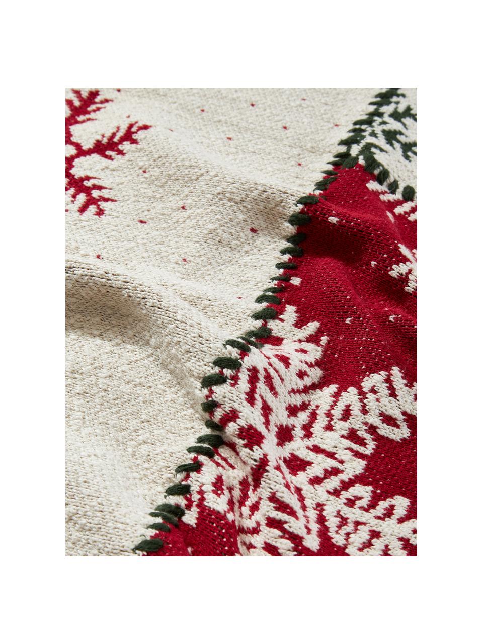 Pletená deka s vianočným motívom Starry, 100 %  bavlna, Svetlobéžová, červená, tmavozelená, Š 130 x D 170 cm