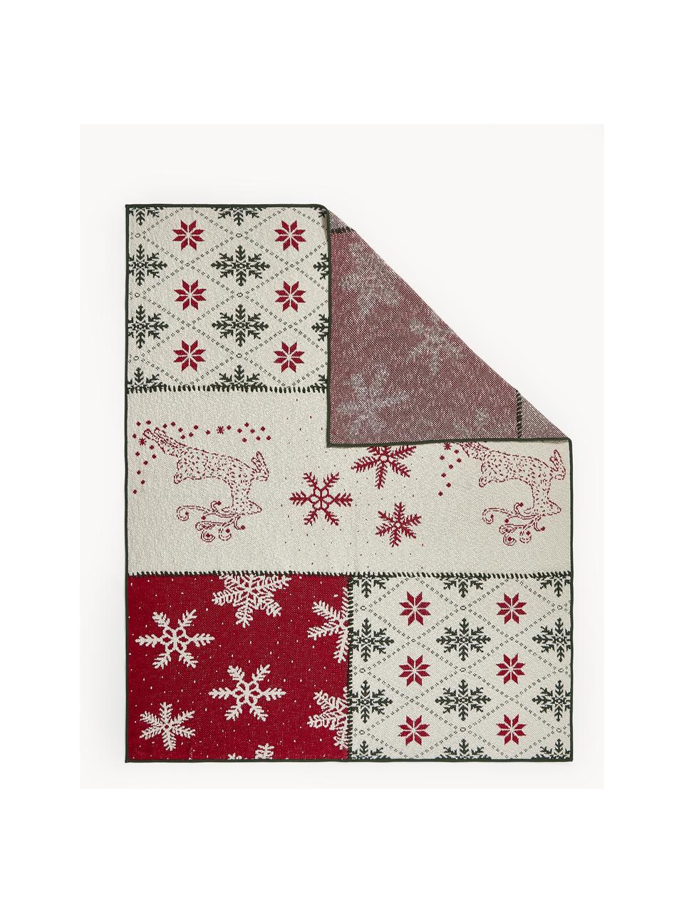 Pletená deka s vianočným motívom Starry, 100 %  bavlna, Svetlobéžová, červená, tmavozelená, Š 130 x D 170 cm
