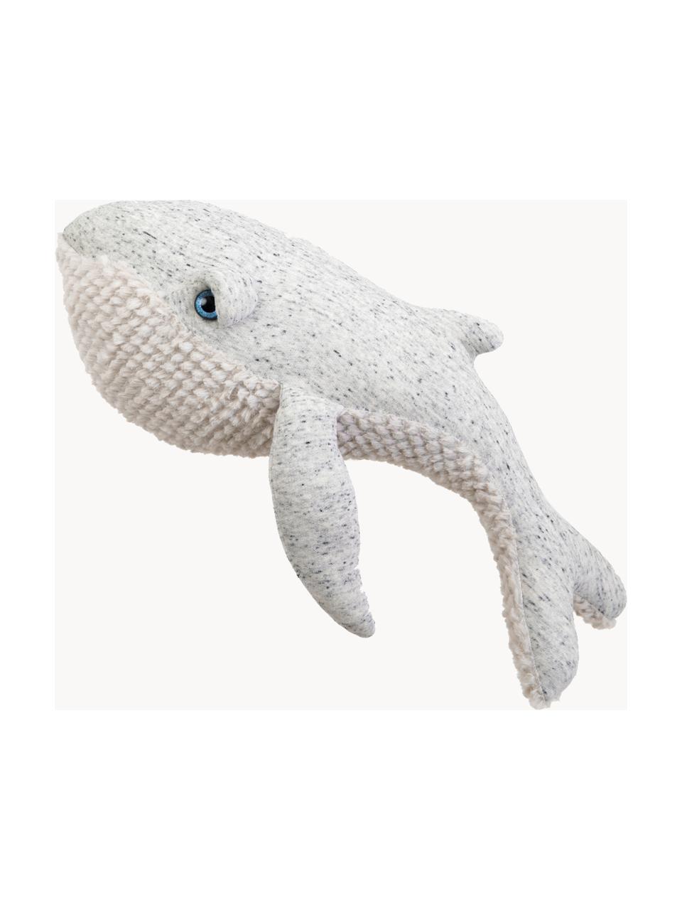 Handgefertigtes Kuschelkissen Whale, Hellgrau, gesprenkelt, B 56 x H 25 cm