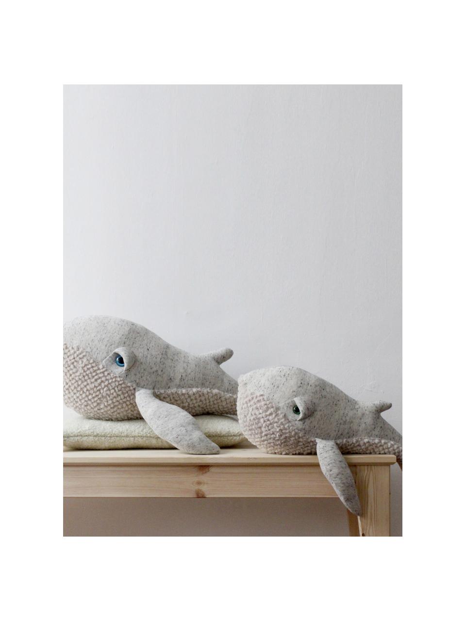 Handgefertigtes Kuschelkissen Whale, Hellgrau, gesprenkelt, B 56 x H 25 cm