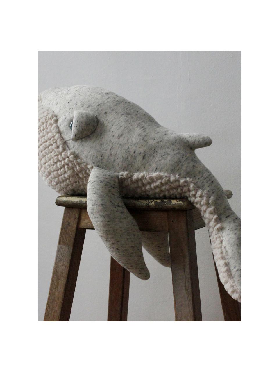 Handgefertigtes Kuschelkissen Whale, Hellgrau, gesprenkelt, B 56 x H 25 cm