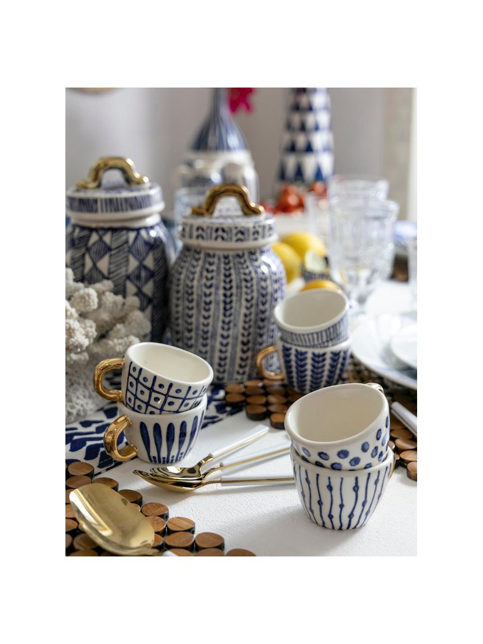 Koffiekopjes-set Masai, 6-delig, Keramiek, Blauw, wit, goudkleurig, Ø 7 x H 5 cm