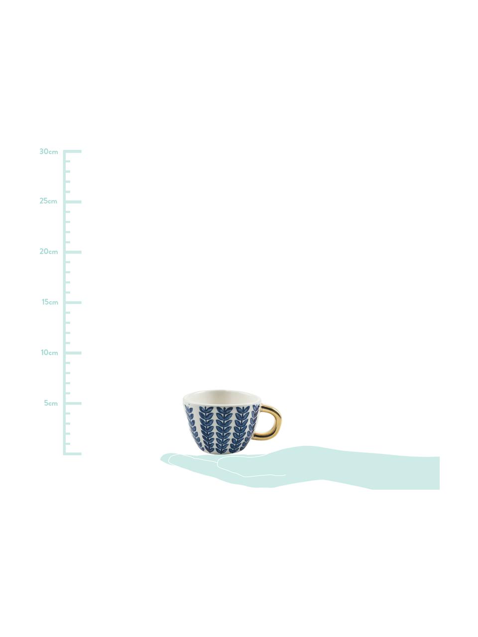 Koffiekopjes-set Masai, 6-delig, Keramiek, Blauw, wit, goudkleurig, Ø 7 x H 5 cm