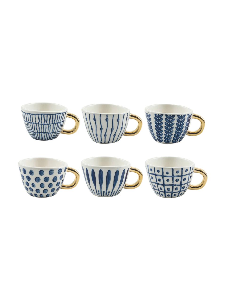 Súprava vzorovaných šálok na espresso Masai, 6 dielov, Modrá, biela, odtiene zlatej