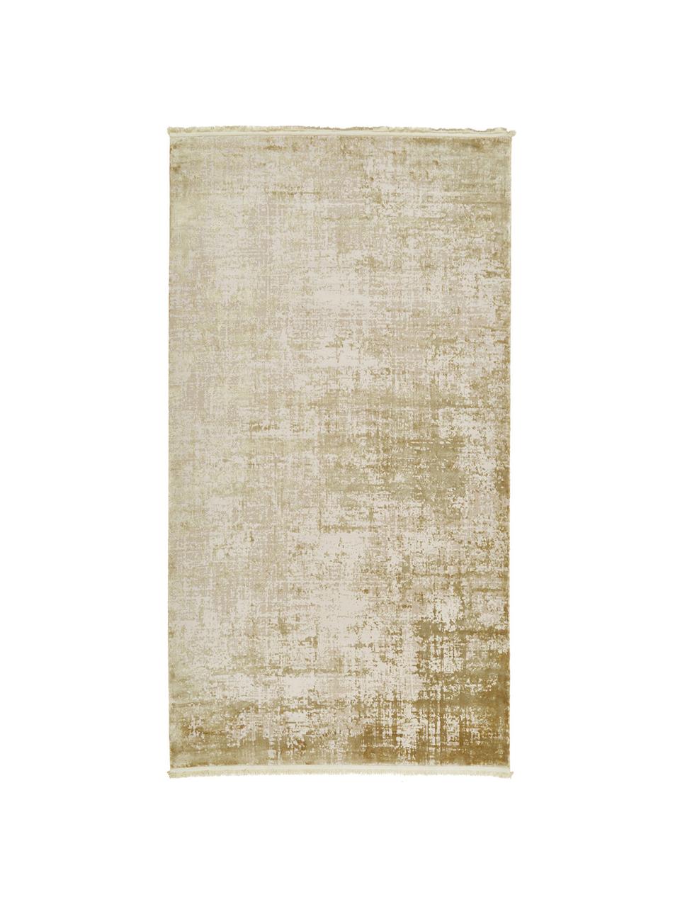 Schimmernder Teppich Cordoba mit Fransen, Vintage Style, Flor: 70% Acryl, 30% Viskose, Olivgrün, Beige, B 80 x L 150 cm (Größe XS)