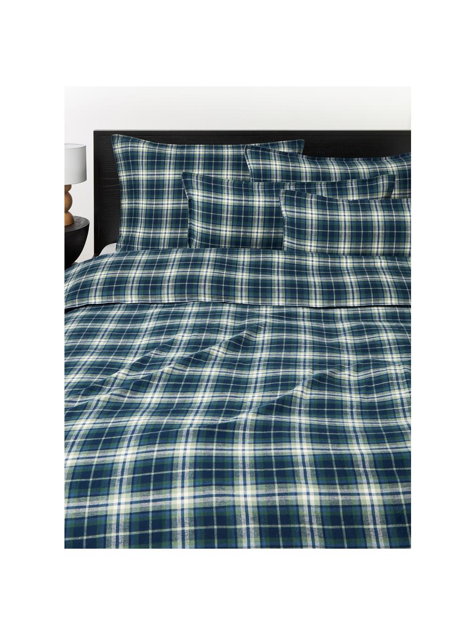 Funda de almohada de franela a cuadros Macy, Azul oscuro, An 45 x L 110 cm