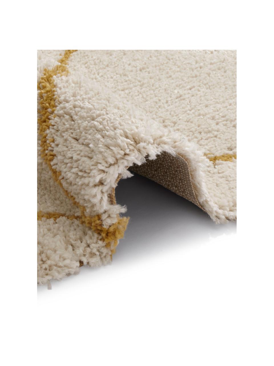 Flauschiger Hochflor-Teppich Primrose in Creme mit Rautenmuster, 100% Polypropylen, Creme, Goldgelb, B 120 x L 170 cm (Grösse S)