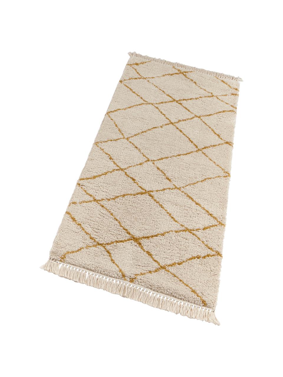 Načechraný koberec s vysokým vlasem a diamantovým vzorem Primrose, 100 % polypropylen, Krémová, zlatožlutá, Š 120 cm, D 170 cm (velikost S)