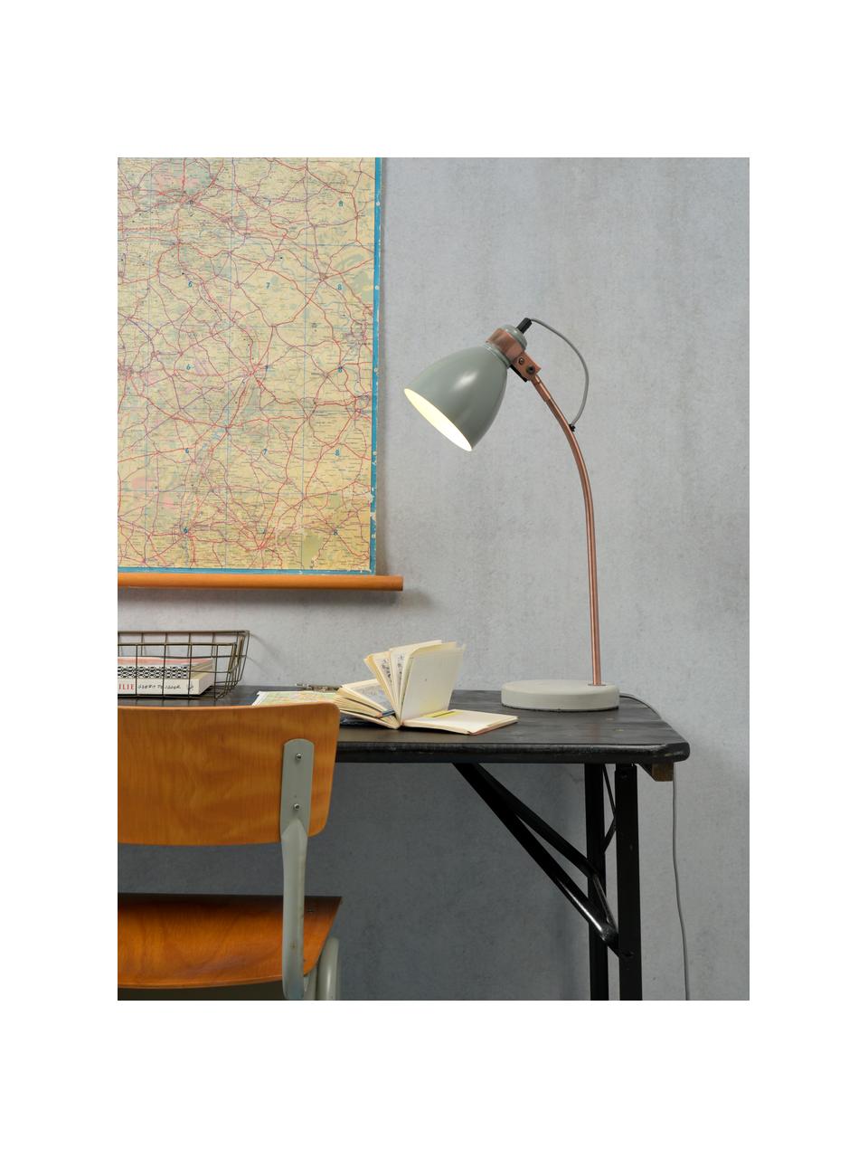 Lampe de bureau style industriel Denver, Abat-jour : gris clair. Pied : cuivre. Socle : ciment