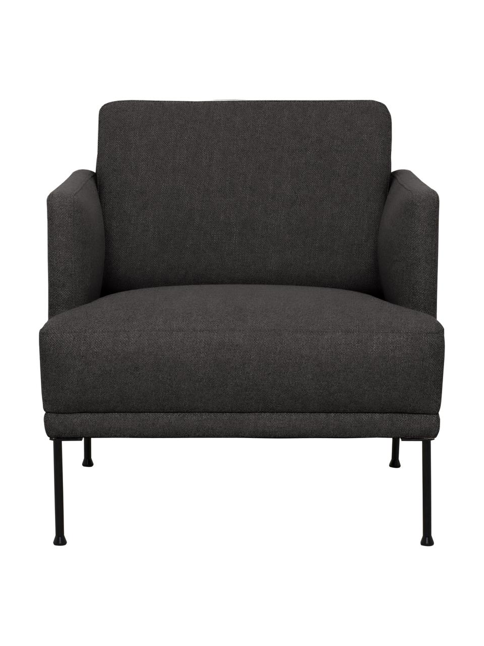 Fotel z metalowymi nogami Fluente, Tapicerka: 100% poliester Dzięki tka, Stelaż: lite drewno sosnowe z cer, Nogi: metal malowany proszkowo, Ciemnoszara tkanina, S 74 x G 85 cm