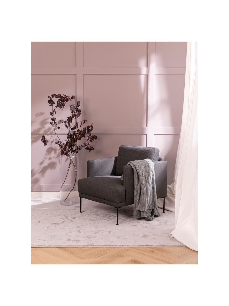 Poltrona con piedini in metallo Fluente, Rivestimento: 100% poliestere Con 40.00, Struttura: legno di pino massiccio, , Piedini: metallo verniciato a polv, Tessuto grigio scuro, Larg. 74 x Prof. 85 cm