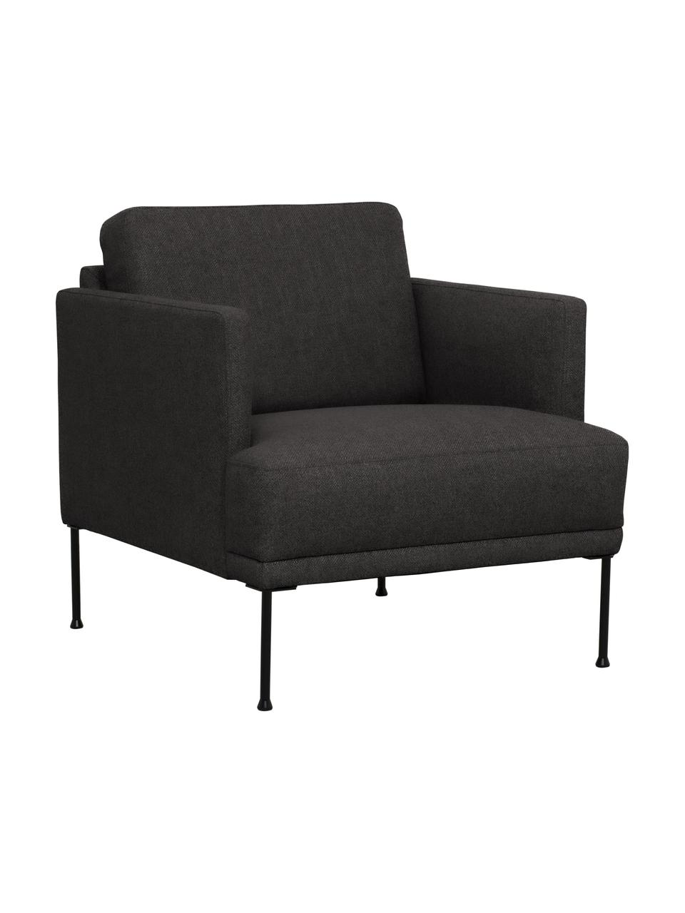 Fauteuil avec pieds en métal Fluente, Tissu gris foncé, larg. 74 x prof. 85 cm