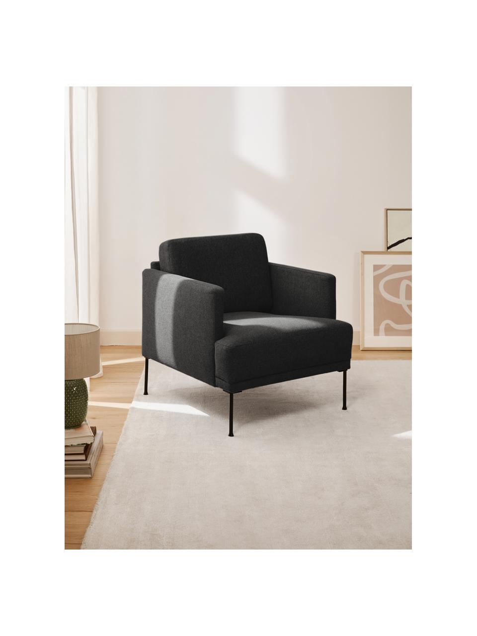 Fauteuil Fluente, Bekleding: 100% polyester. Met 40.00, Frame: massief grenenhout, Poten: gepoedercoat metaal Dit p, Geweven stof antraciet, B 74 x D 85 cm