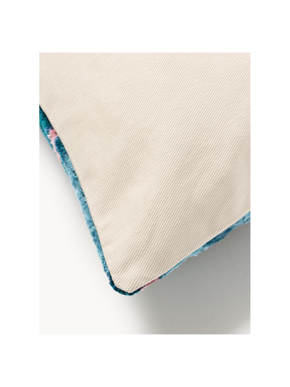 Housse de coussin en velours avec motif abstrait Velvety, Velours de soie (50 % soie, 50 % coton), Tons bleus, rose pâle, larg. 40 x long. 60 cm