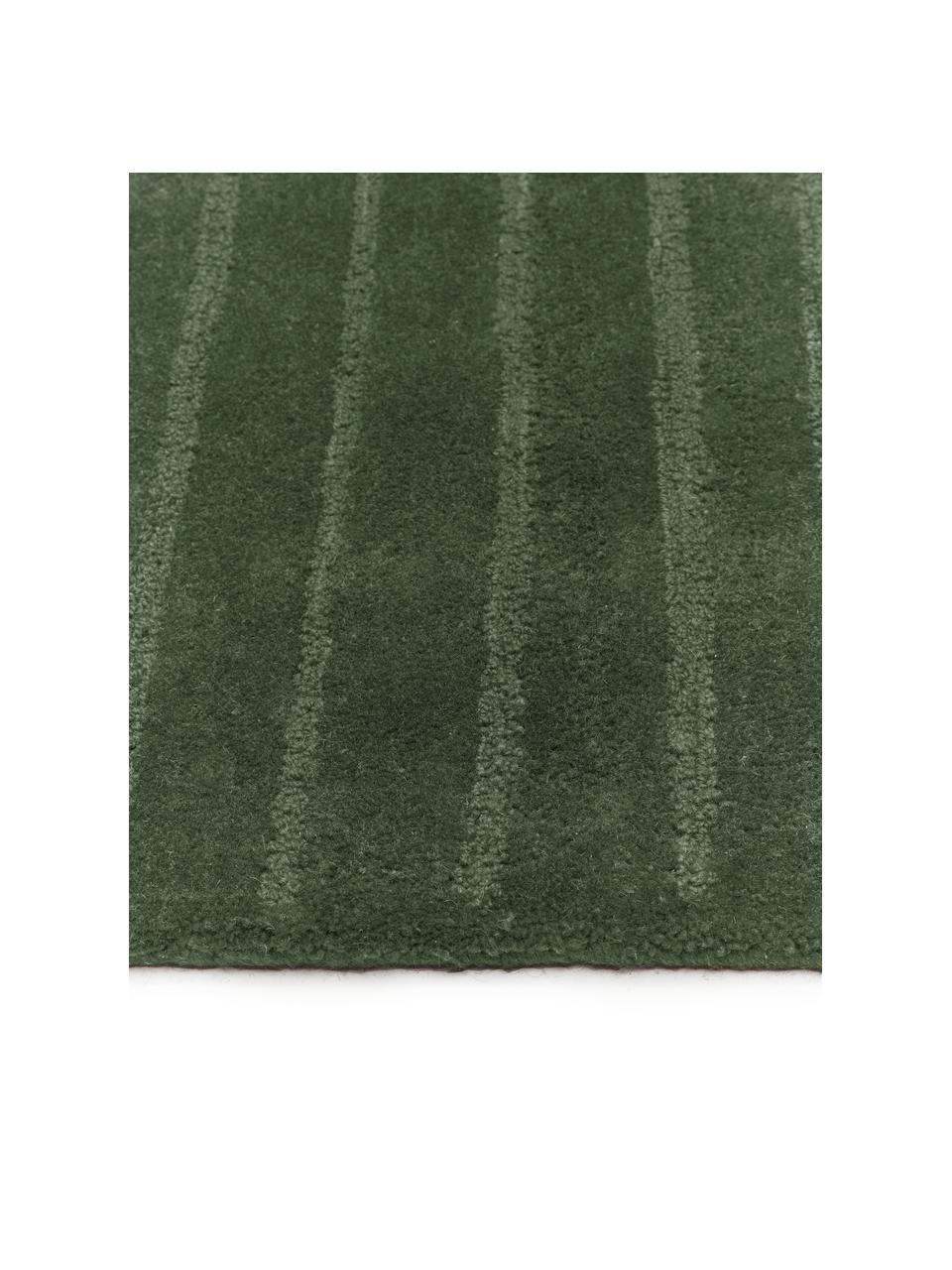 Handgetuft wollen vloerkleed Mason, Bovenzijde: 100% wol, Onderzijde: 100% katoen Bij wollen vl, Donkergroen, B 80 x L 150 cm