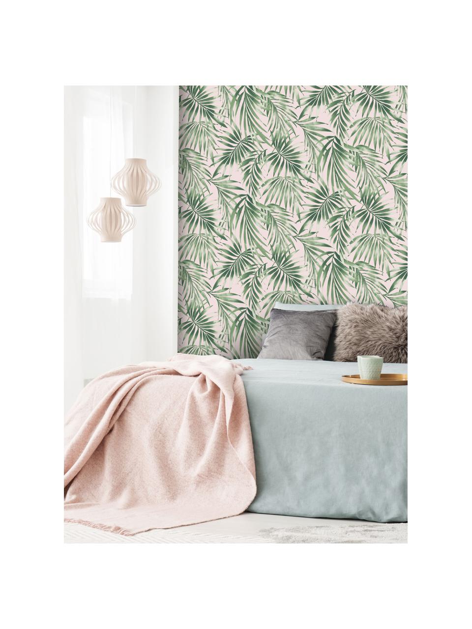 Papier peint Leaves Blush, Intissé, Vert, rose, larg. 52 x long. 1 005 cm