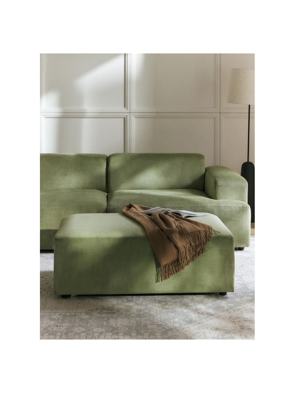 XL-Hocker Melva aus Cord, B 116 x T 72 cm, Bezug: Cord (92 % Polyester, 8 %, Gestell: Massives Kiefern- und Fic, Füße: Kunststoff Dieses Produkt, Cord Olivgrün, B 116 x T 72 cm