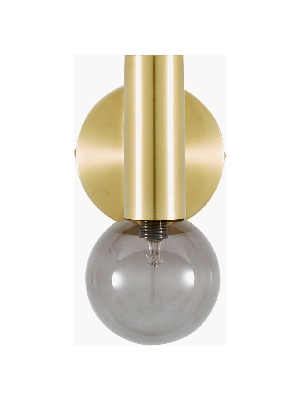 Verstelbare wandlamp Wilson met glazen lampenkap, Lampenkap: glas, Fitting: vermessingd metaal, Grijs, messingkleurig, D 22 x H 22 cm