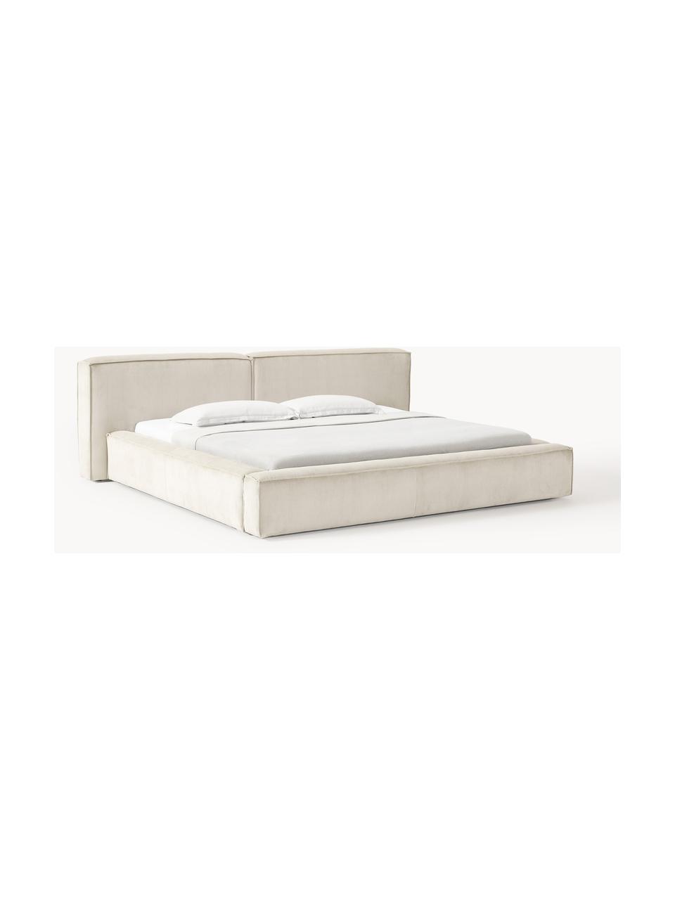 Gestoffeerd bed Lennon van corduroy met opbergfunctie, Bekleding: corduroy (98% polyester, , Frame: massief grenenhout, multi, Poten: hout, kunststof Dit produ, Corduroy lichtbeige, B 208 x L 243 cm (ligvlak 140 x 200 cm)