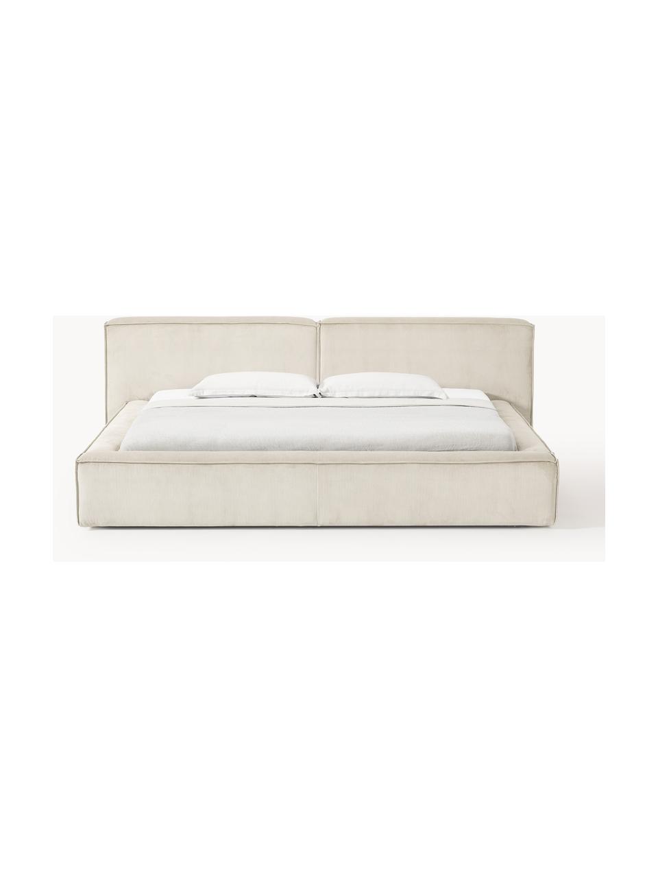 Gestoffeerd bed Lennon van corduroy met opbergfunctie, Bekleding: corduroy (98% polyester, , Frame: massief grenenhout, multi, Poten: hout, kunststof Dit produ, Corduroy lichtbeige, B 208 x L 243 cm (ligvlak 140 x 200 cm)