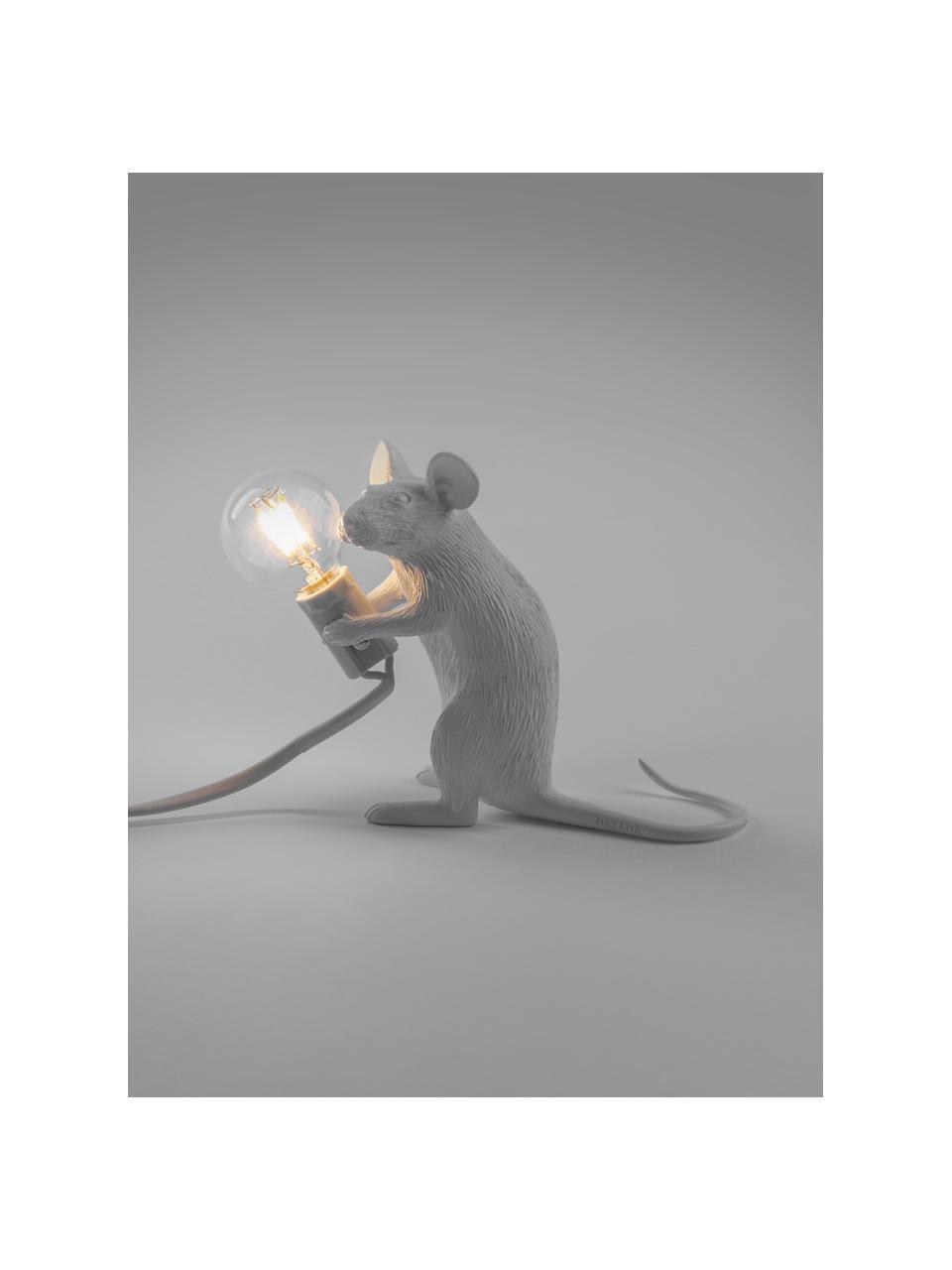 Kleine design tafellamp Mouse, Lamp: kunsthars, Wit, B 5 x H 13 cm