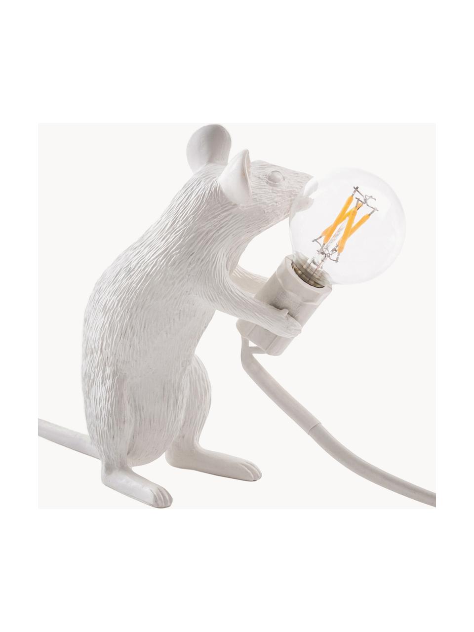 Kleine design tafellamp Mouse, Lamp: kunsthars, Wit, B 5 x H 13 cm