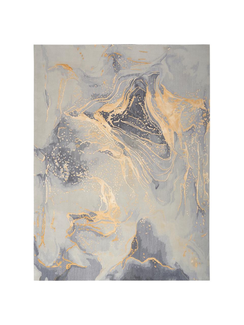 Tappeto a pelo corto tessuto a mano con motivo a rilievo Prismatic, Grigio-blu, grigio chiaro, dorato, Larg. 120 x Lung. 180 cm (taglia S)