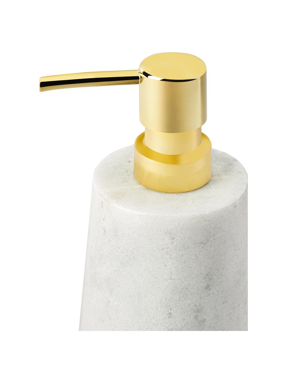 Marmor-Seifenspender Lux, Behälter: Marmor, Pumpkopf: Kunststoff, Weiß, marmoriert, Goldfarben, Ø 8 x H 17 cm