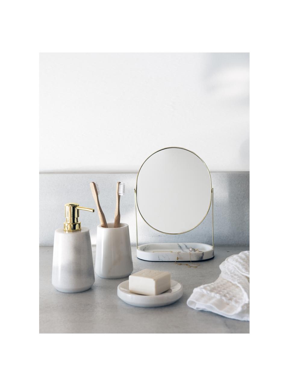 Dispenser sapone in marmo Lux, Contenitore: marmo, Testa della pompa: plastica, Bianco marmorizzato, dorato, Ø 8 x Alt. 17 cm