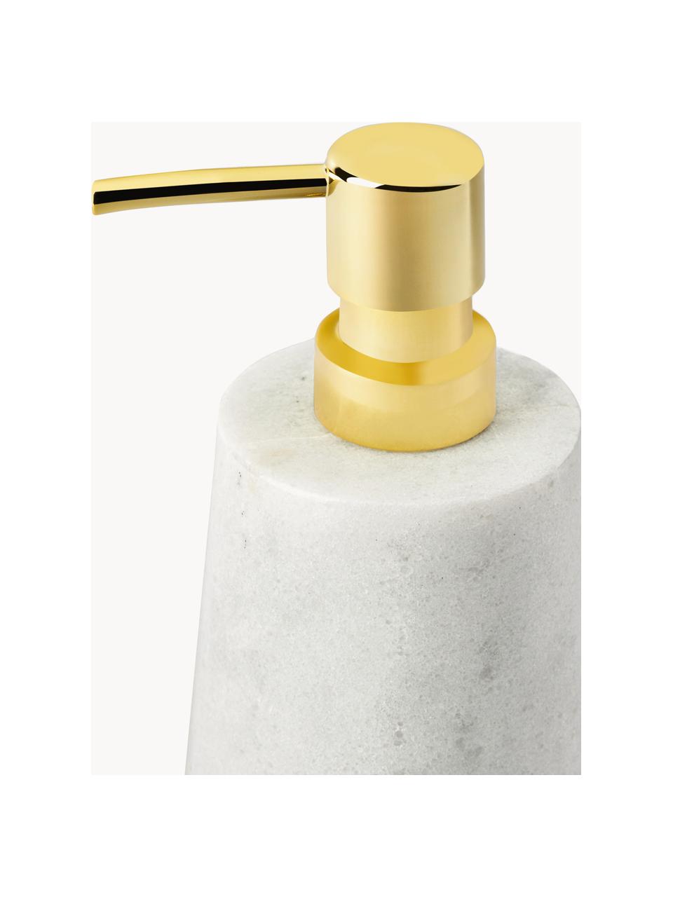 Dispenser sapone in marmo Lux, Contenitore: marmo, Testa della pompa: plastica, Bianco marmorizzato, dorato, Ø 8 x Alt. 17 cm